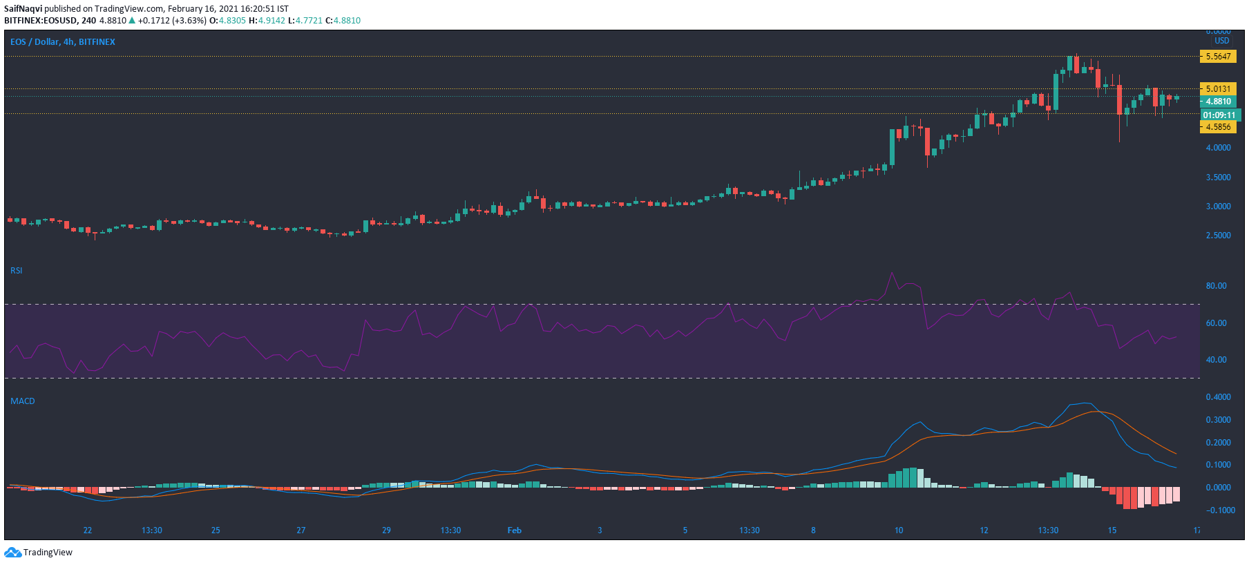 EOS、コスモス、ダッシュ価格分析2月16日