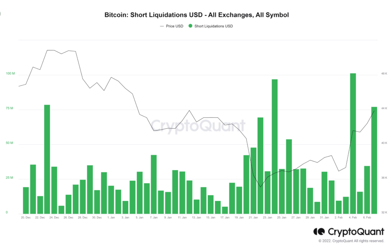 ショートスクイズが急増すると、ビットコインは（簡単に）45,000ドルを超えます。 これが次のことです