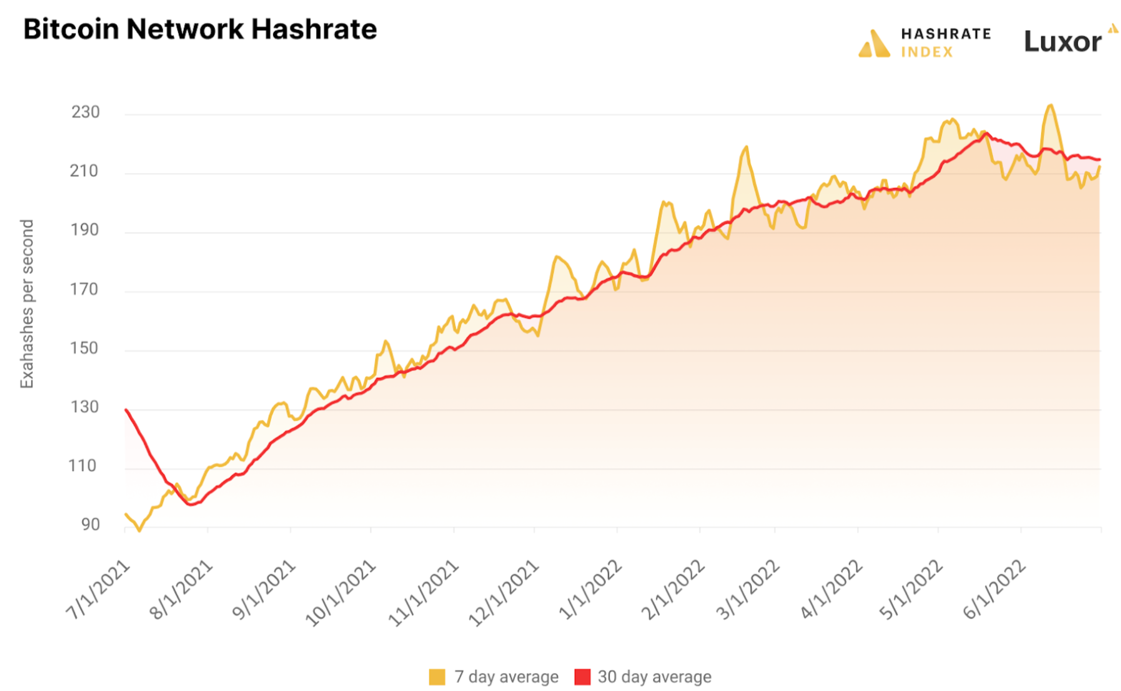 遅いビットコインを期待する [BTC] 2022年のハッシュレートの伸びは…