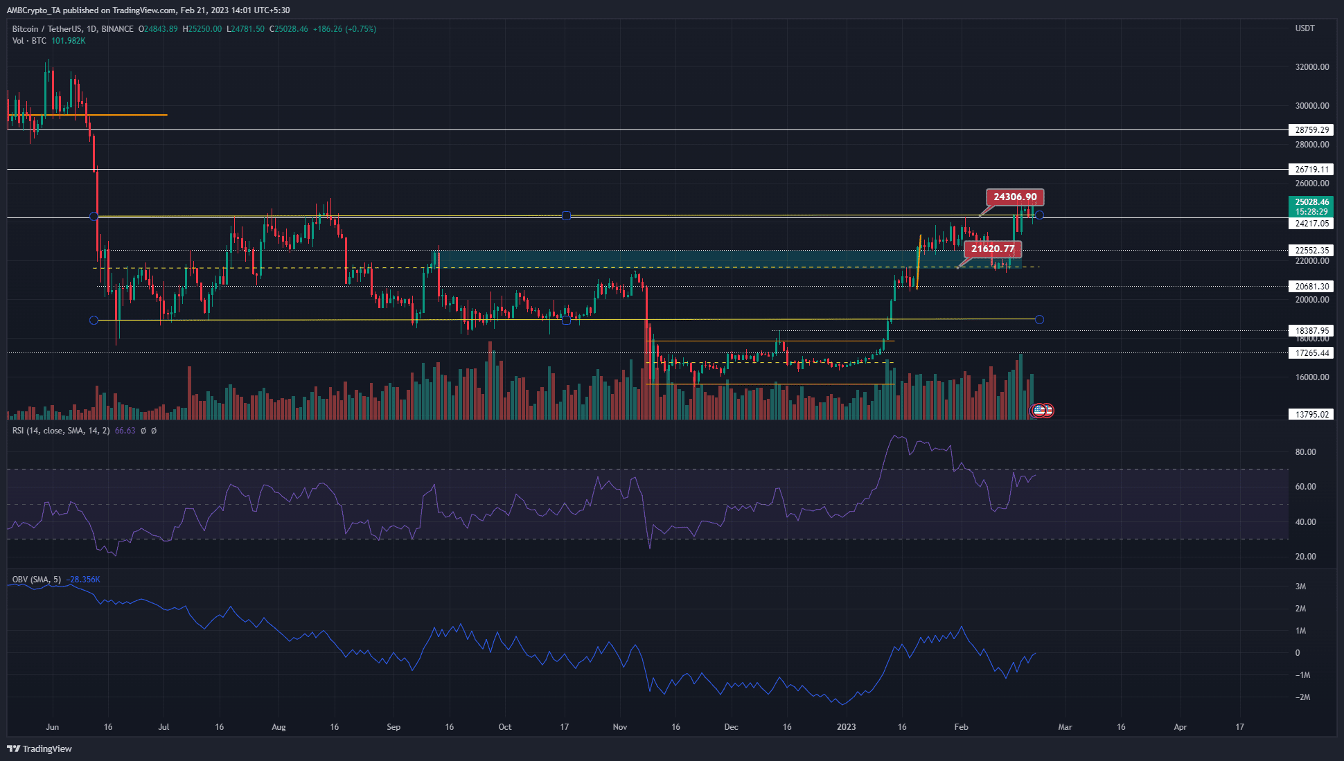 ビットコインは 25.2 千ドルで拒絶に直面するのでしょうか、それとも強気派は価格をさらに高くすることができますか?
