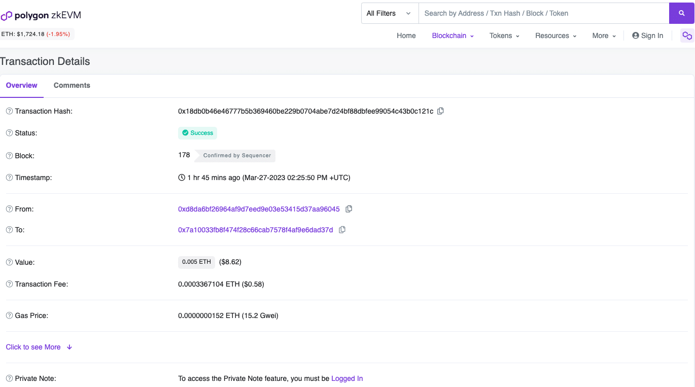 Polygon zkEVM Vitalik Buterin による最初の Maiinnet トランザクション