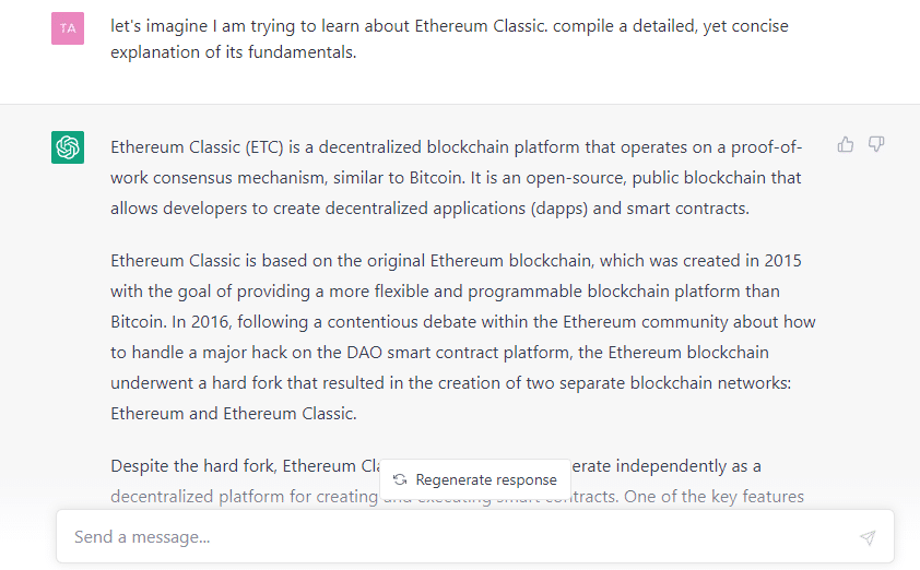 ChatGPT の Ethereum Classic の価格予測に疑問を呈したところ、このようなことが起こりました