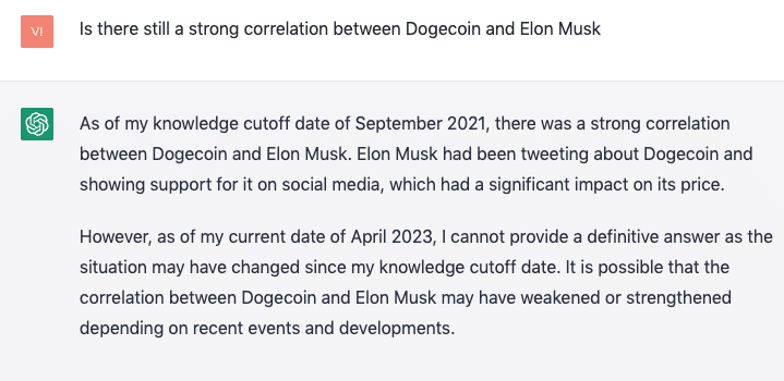 ChatGPTによるドージコインとイーロン・マスクの相関関係