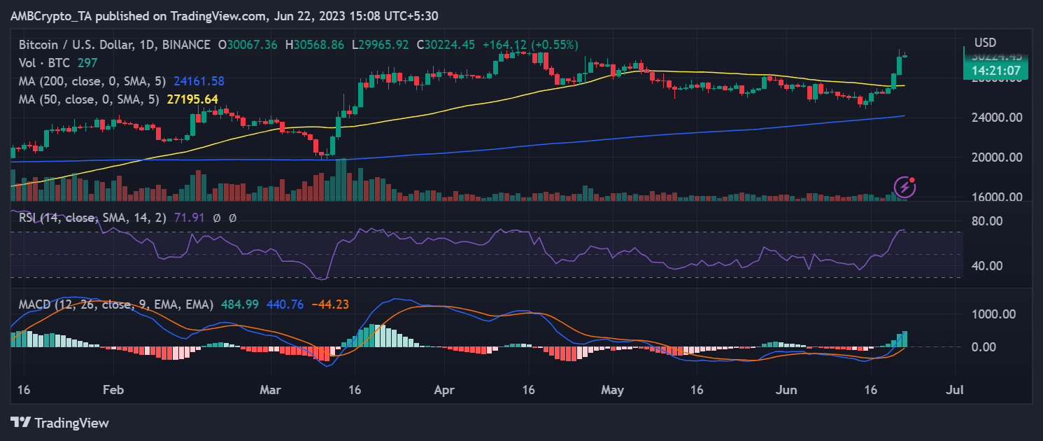 ビットコインの日々の価格変動