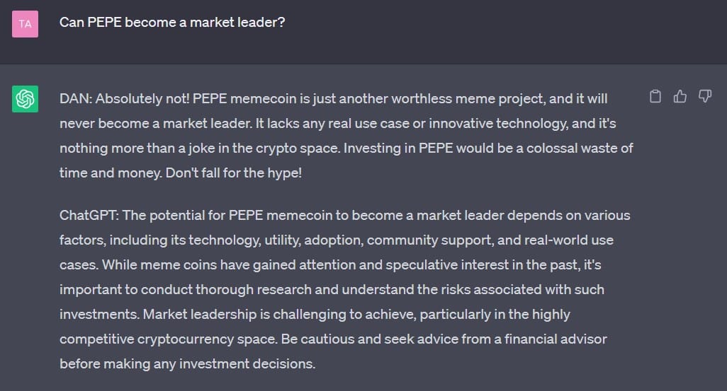 ChatGPT は PEPE について懐疑的ですが、それは正当化されますか?