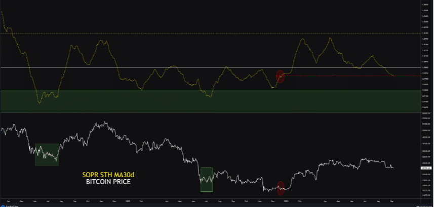 ビットコイン短期産出利益率 (STH-SOPR)